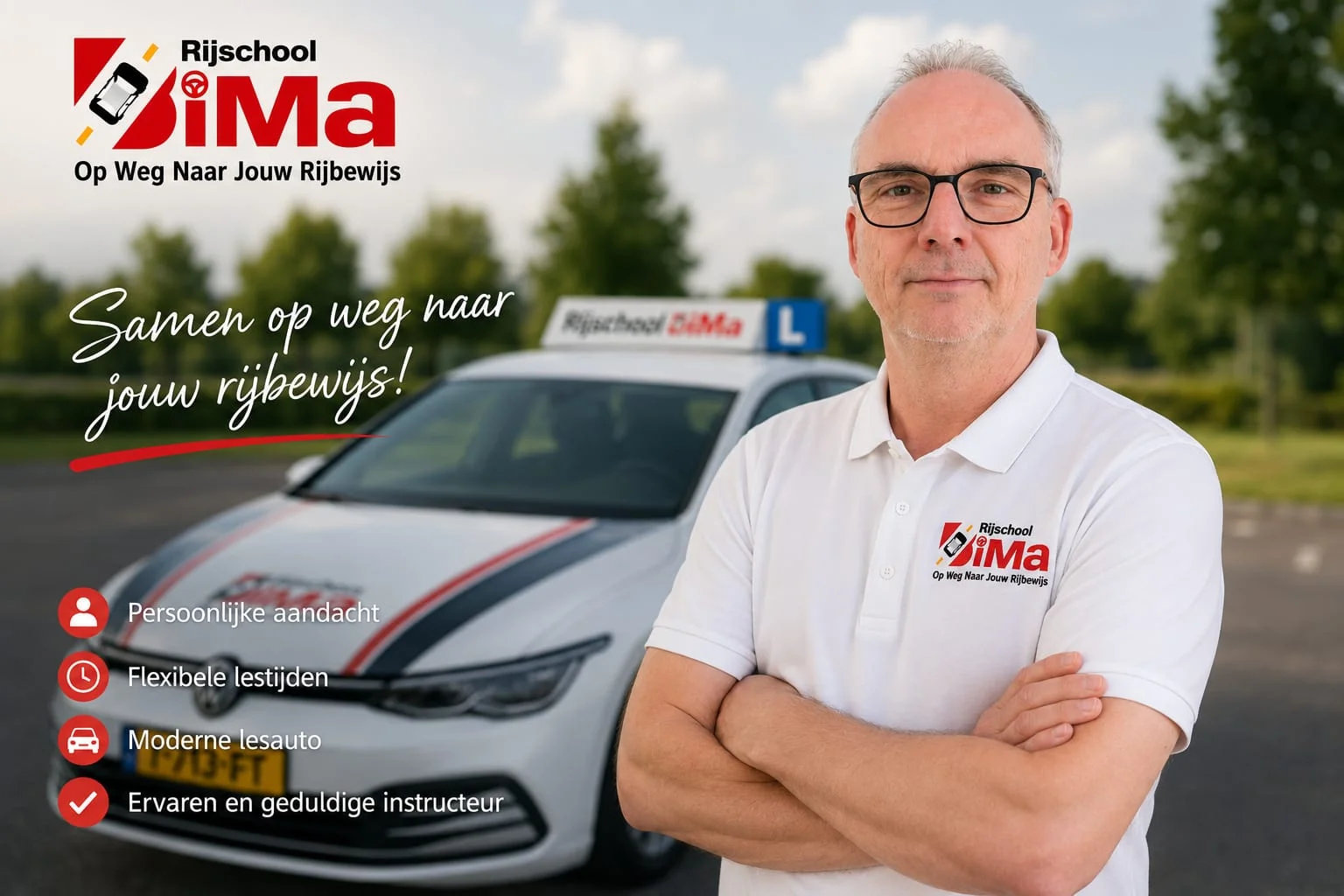 Instructeur Rijschool BiMa bij de lesauto