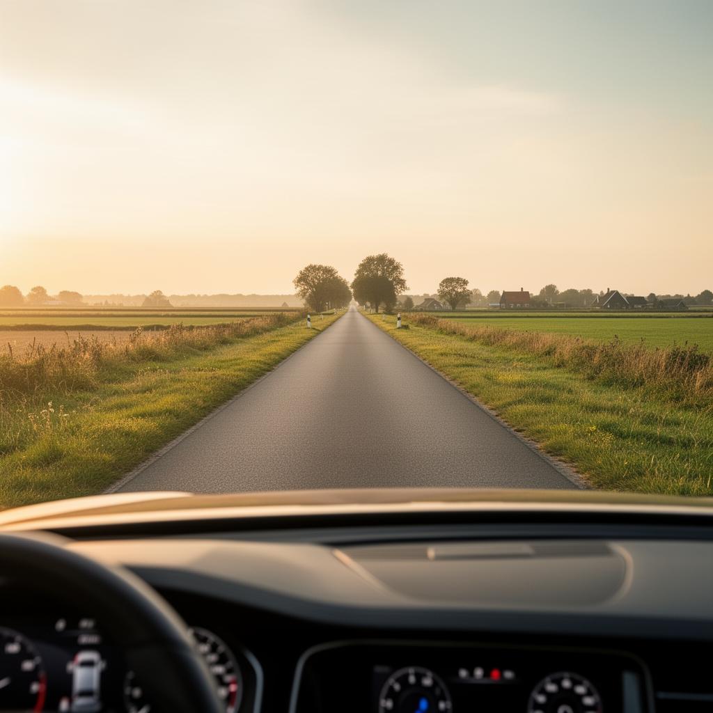 Rustige Nederlandse weg tijdens rijles